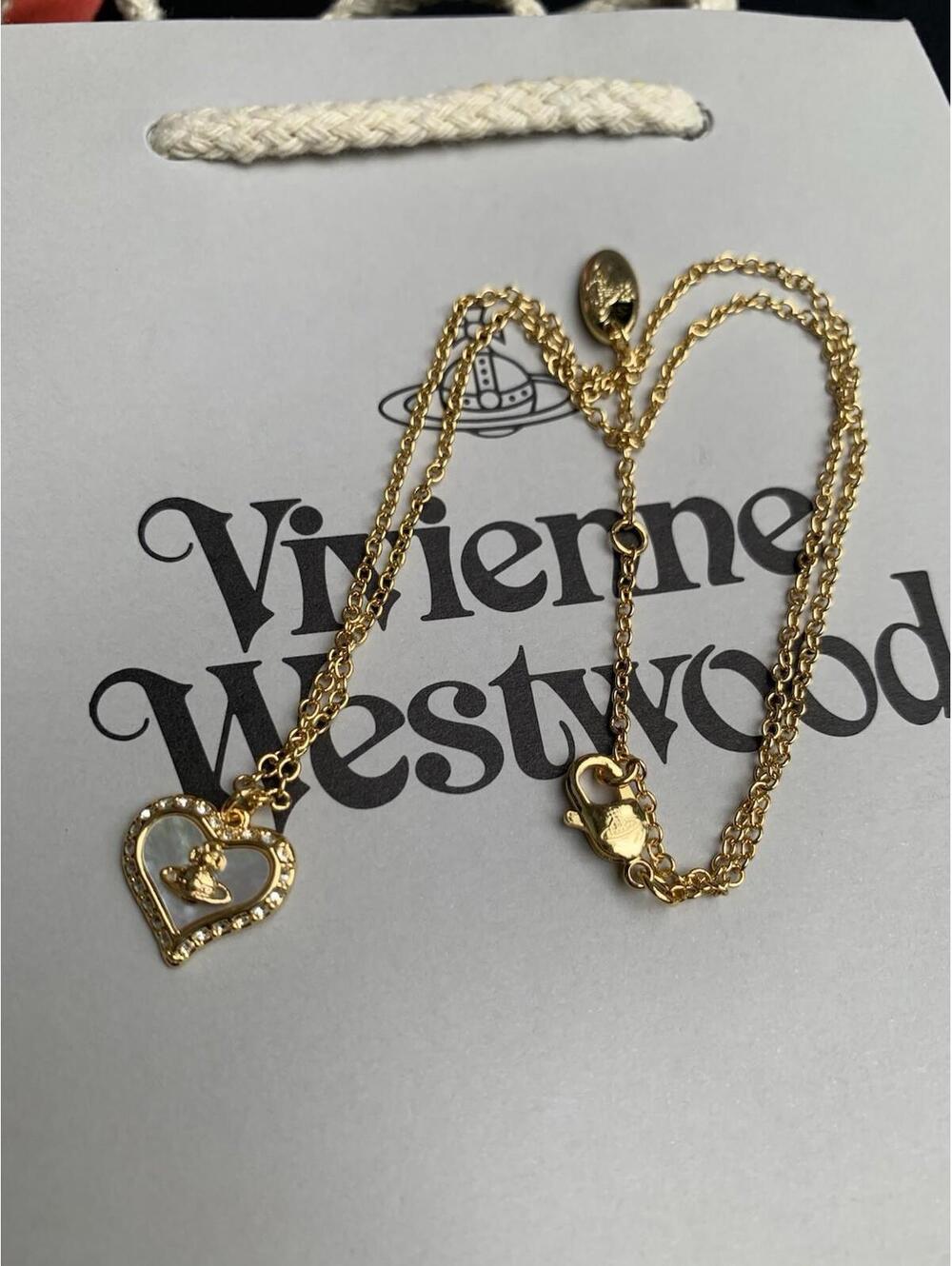 Vivienne Westwood Gold Petra Necklace White Shell Heart Reflection Reflective nw